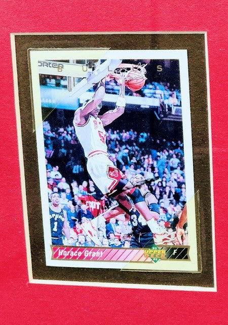 FEATURED WALL DISPLAY: Chicago Bulls Framed Trading Card Display with signatures from Jordan, Pippen, Grant, Paxon, Cartwright