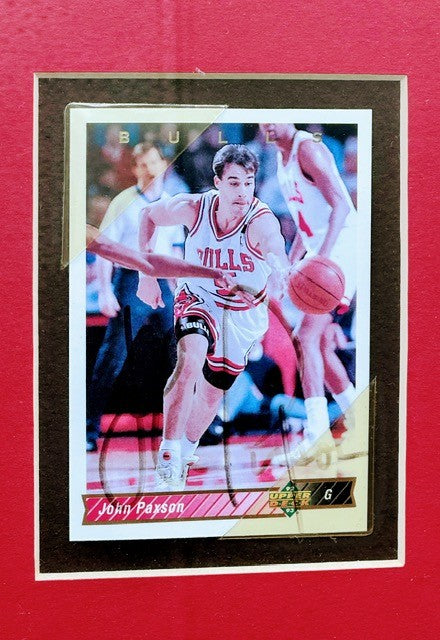 FEATURED WALL DISPLAY: Chicago Bulls Framed Trading Card Display with signatures from Jordan, Pippen, Grant, Paxon, Cartwright