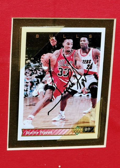 FEATURED WALL DISPLAY: Chicago Bulls Framed Trading Card Display with signatures from Jordan, Pippen, Grant, Paxon, Cartwright